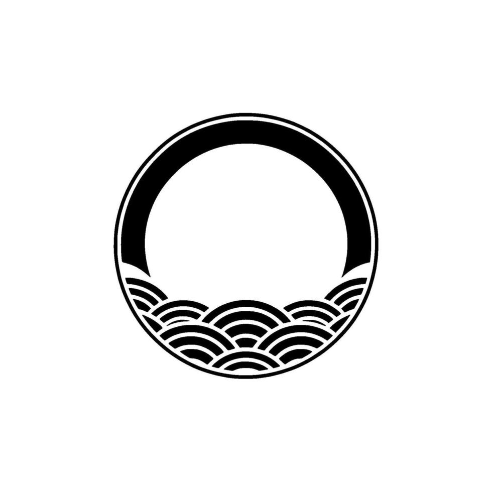 Minimalist Japanese Crest Ocean Waves Inside Black Circle. vector