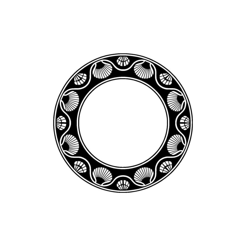 Black and White Circular Decorative Frame with Shell Motifs. vector