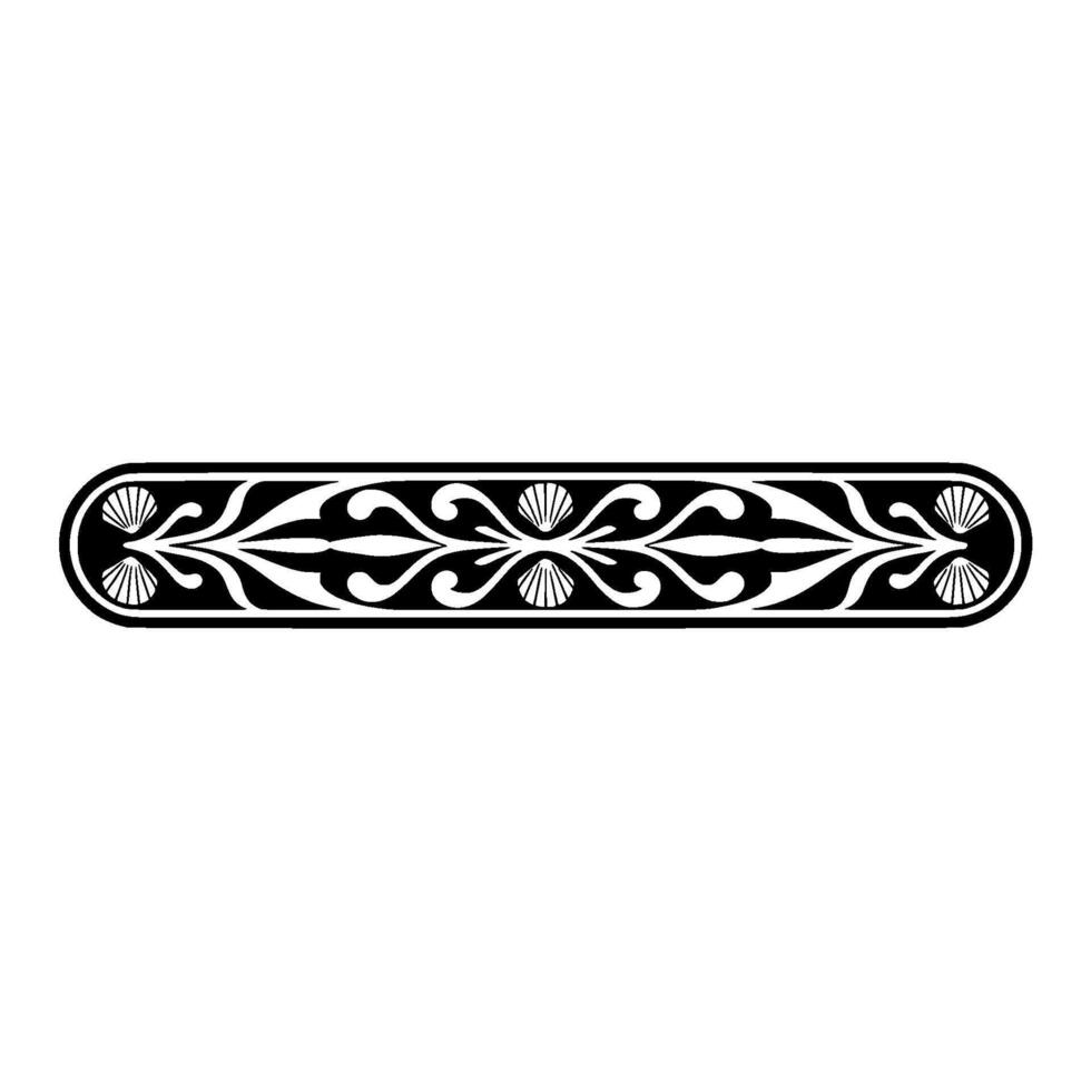 Elegant Black White Ornamental Border with Shell Accents. vector