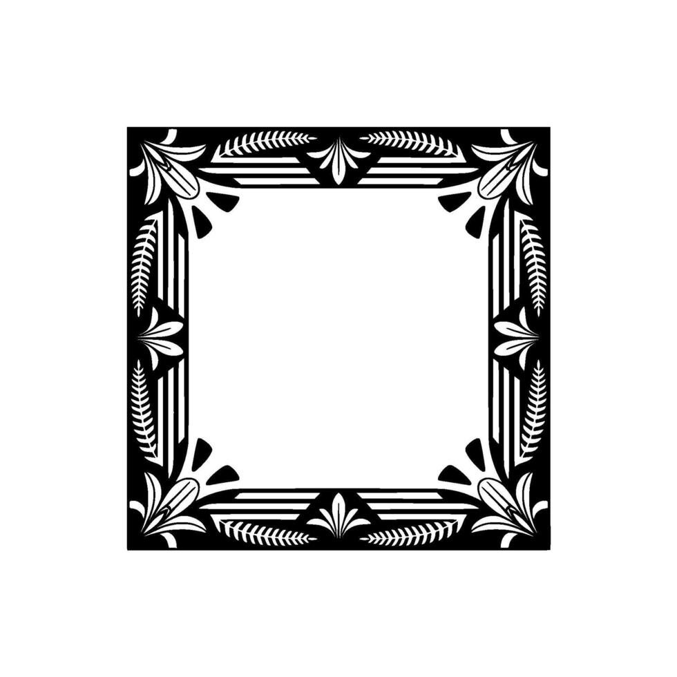 Elegant Art Deco Frame, Black and White Floral. vector