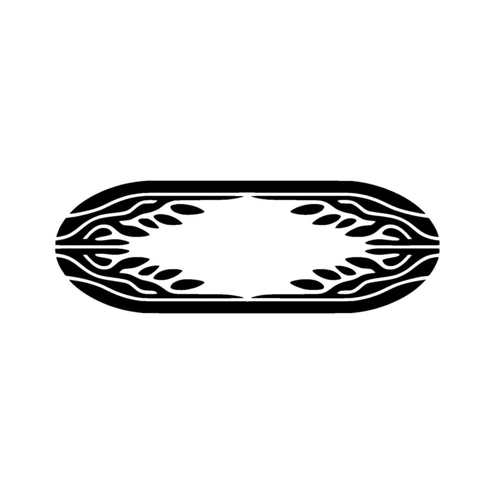 Black and White Decorative Oval with Leaf Motif on White Background. vector