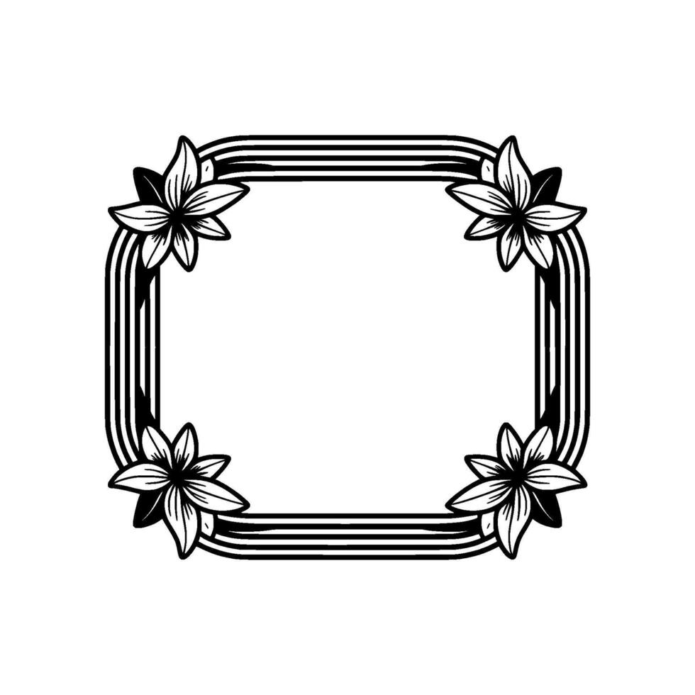 Floral Frame Elegant Black and White Element. vector