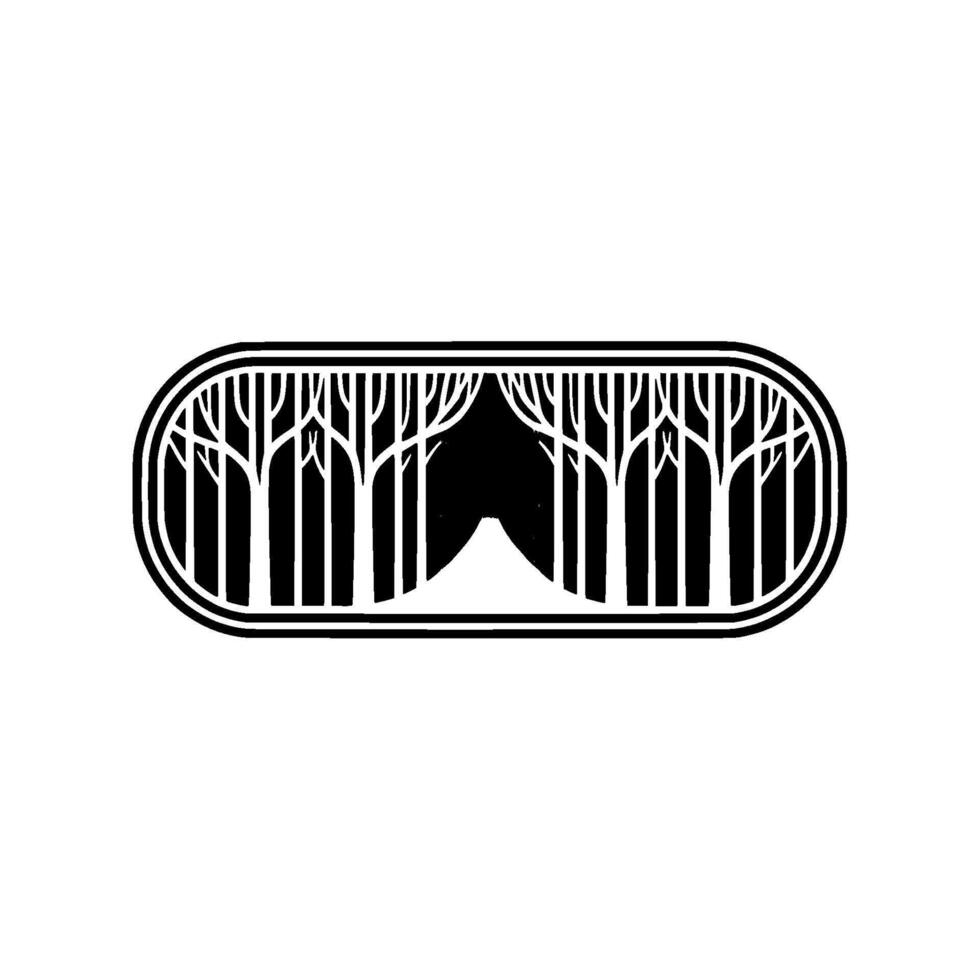 Minimalist Forest Silhouette in Oval Frame - Black White. vector