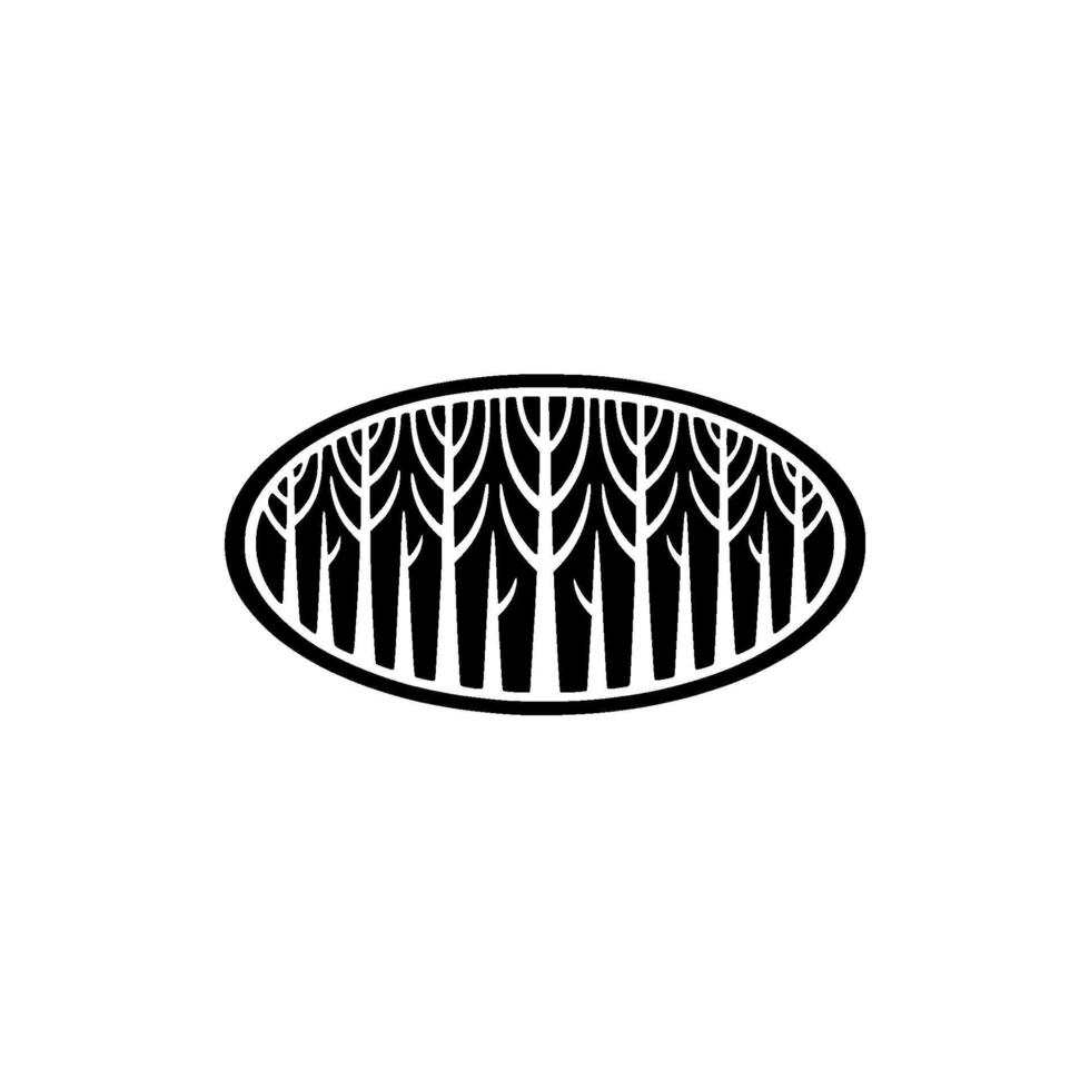 Minimalist Forest Silhouette in Oval Frame - Illustration. vector