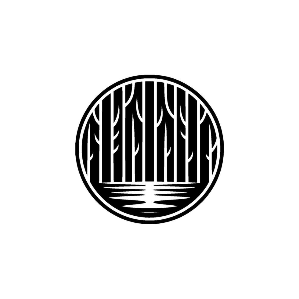 Minimalist Forest Silhouette Black White Circle. vector