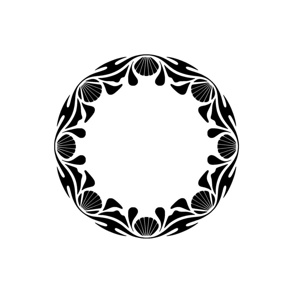 Elegant Art Deco Circular Frame with Seashell Motifs. vector