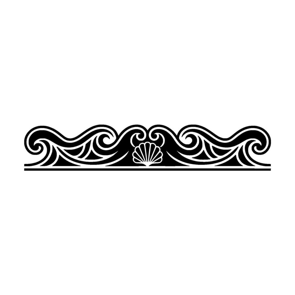 Elegant Wave Border with Seashell, Black and White. vector