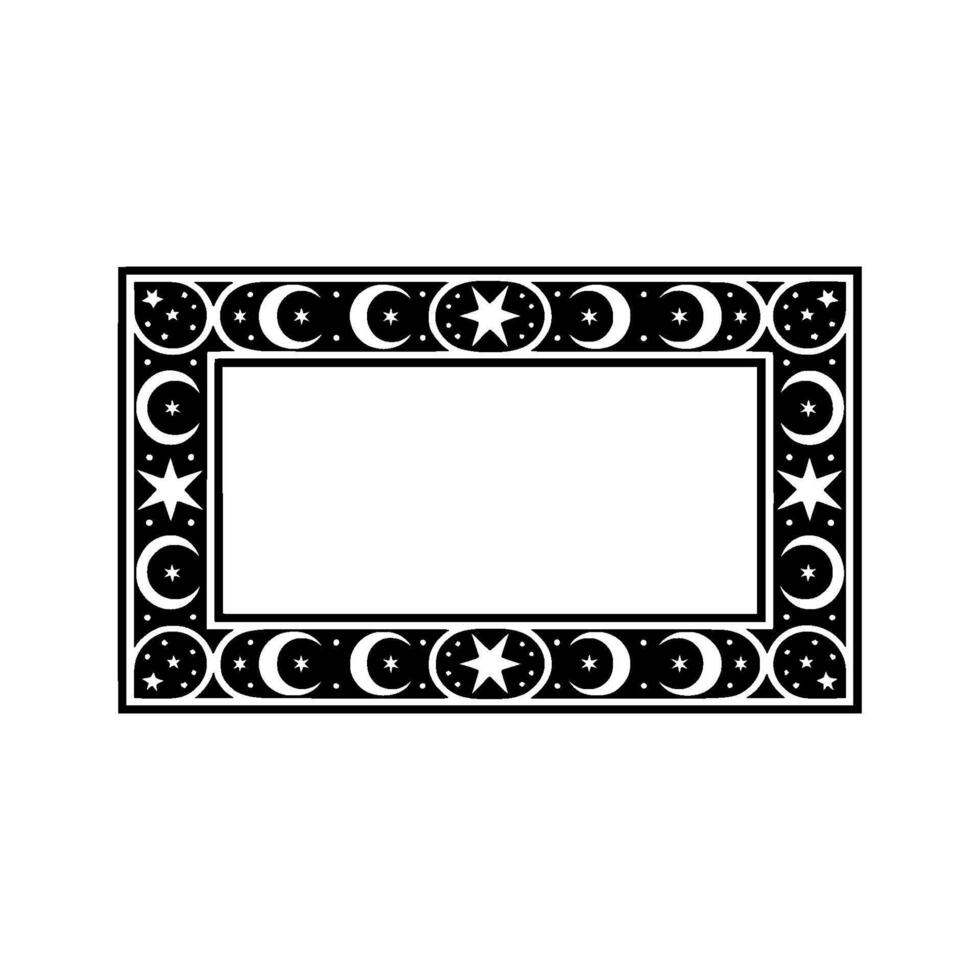 Celestial Border Frame, Black and White, Elegant Decorative. vector