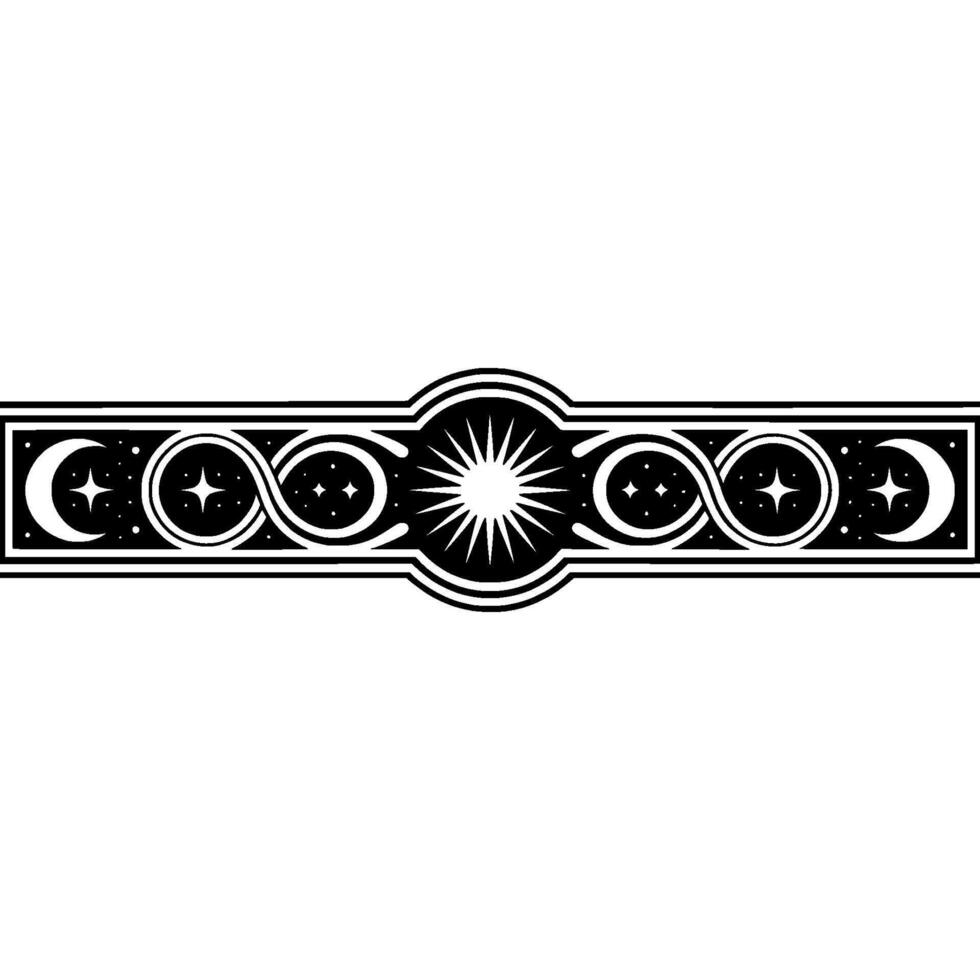 Celestial Ornament Black White Sun, Moon, and Stars. vector