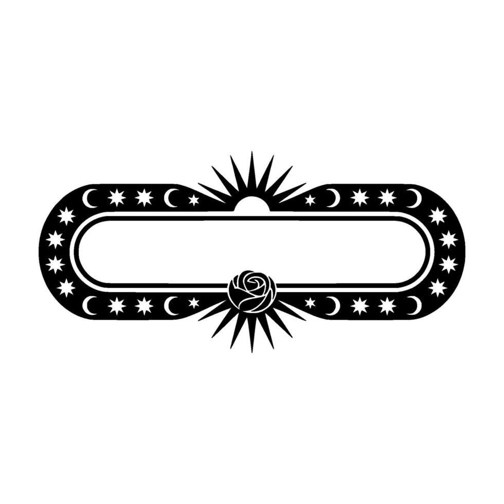 Celestial Emblem with Rose, Stars, and Moons. vector