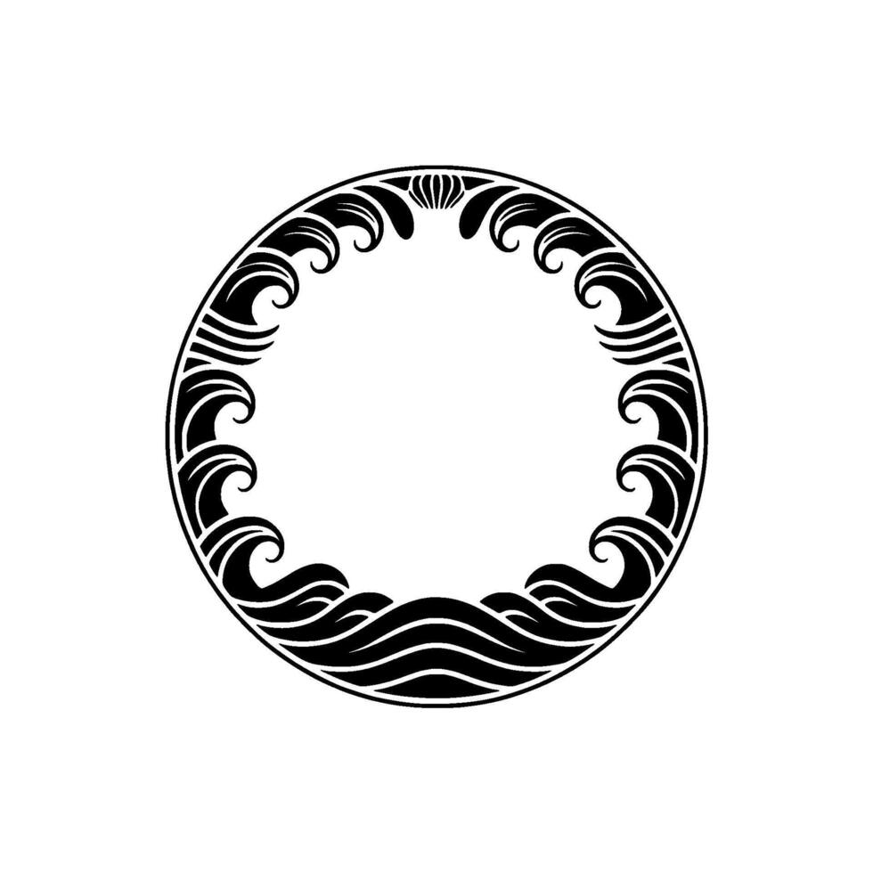 Art Nouveau Wave Circle Frame Illustration on Light Background. vector