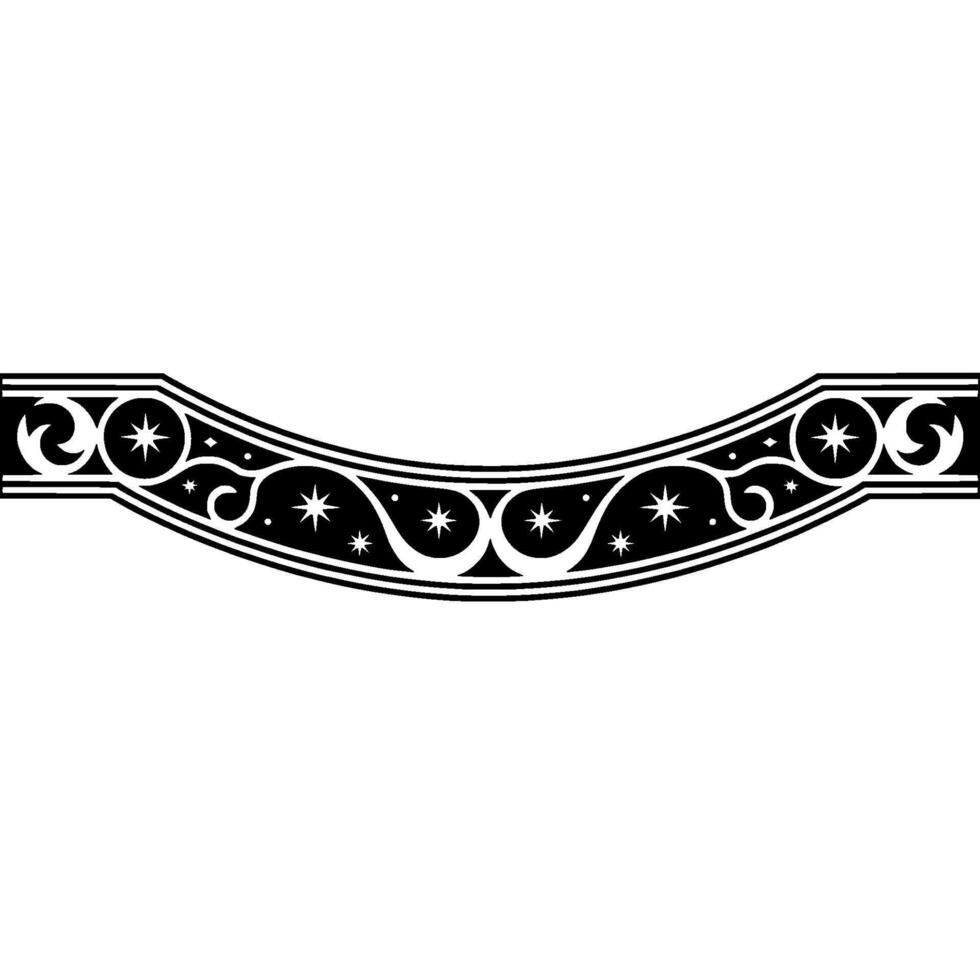Ornamental Black White Celestial Scroll Border. vector