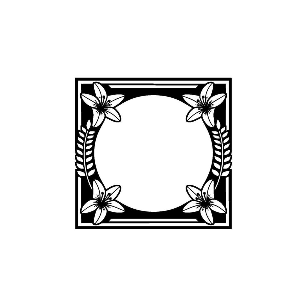 Elegant Floral Frame Black White Lily and Wheat. vector