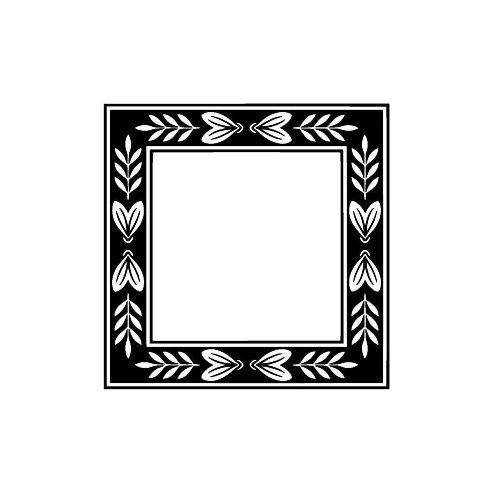 Elegant Black White Floral Frame, Minimalist for Invitation, Decor. vector