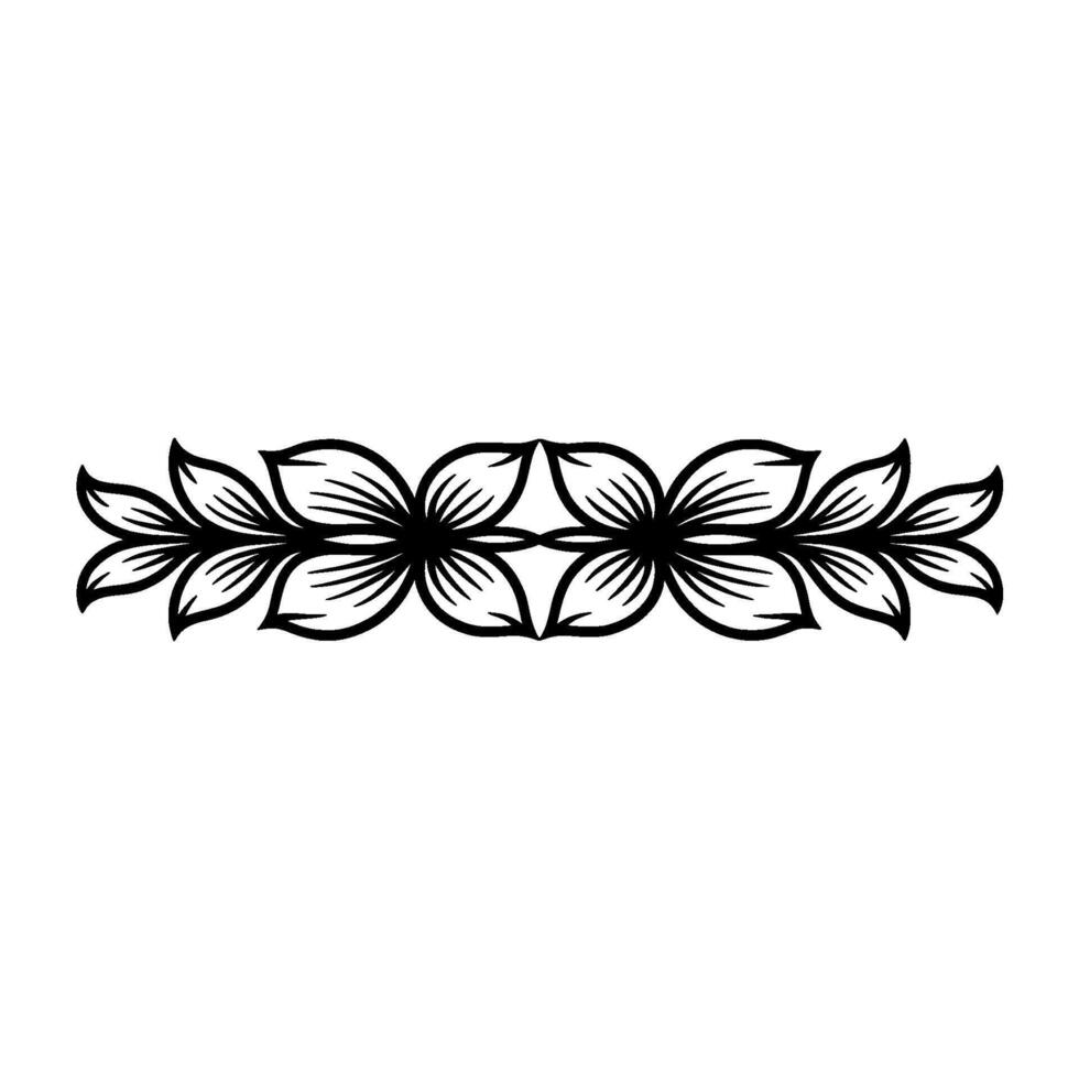 Elegant Floral Border , Black Silhouette on White. vector