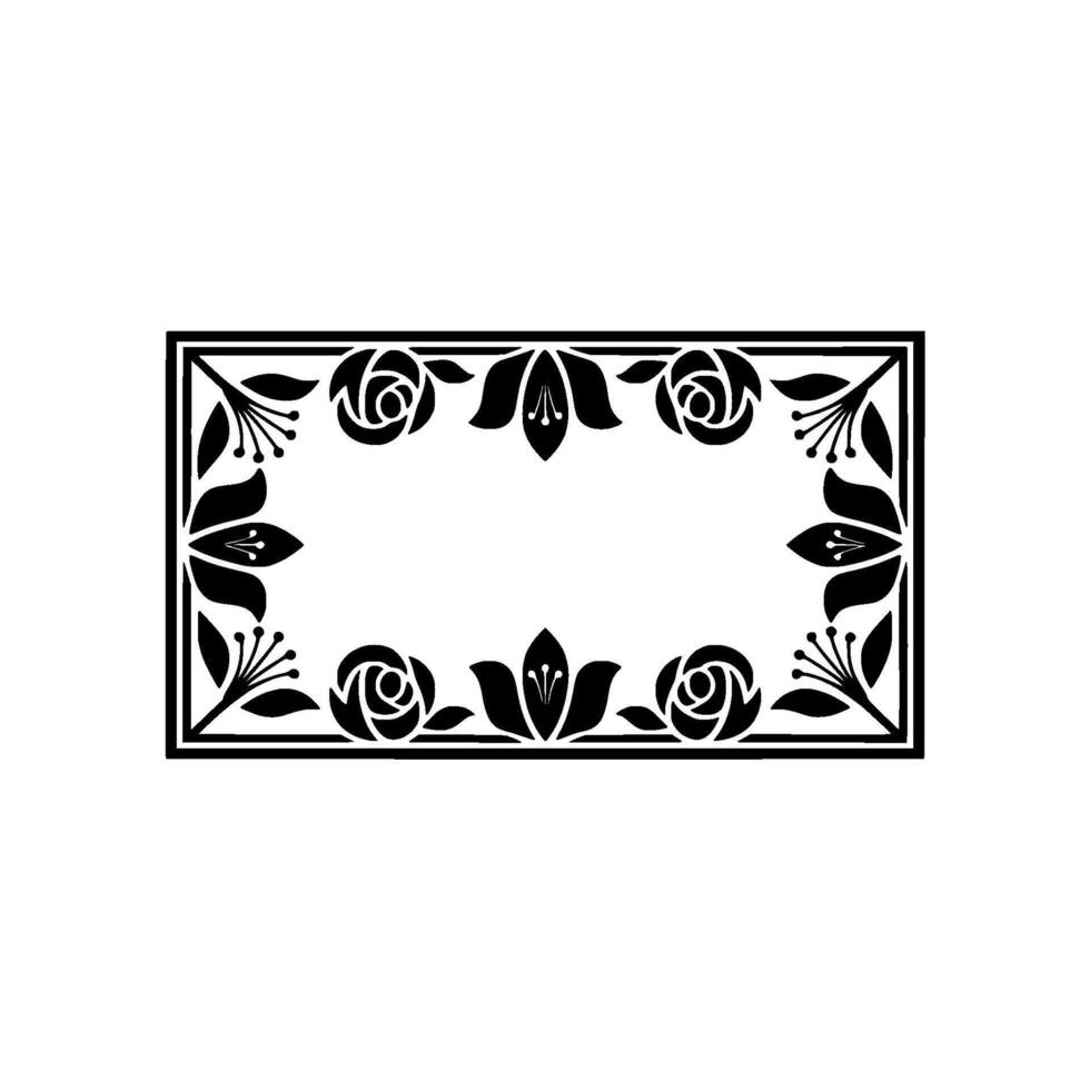 Elegant Floral Frame, Black Silhouettes on White, Minimalist. vector
