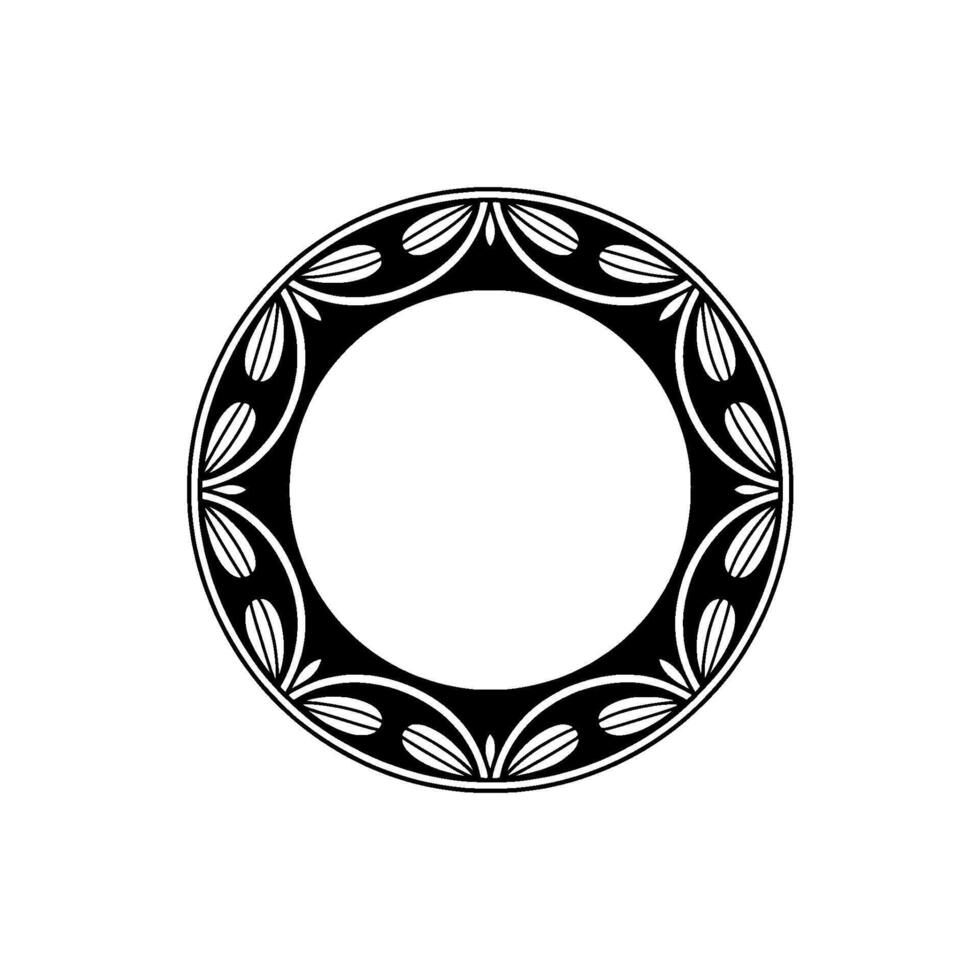 Elegant Black Floral Round Frame on Off-White Background. vector