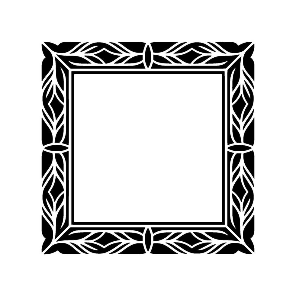 Elegant Black White Floral Square Frame on White Background. vector
