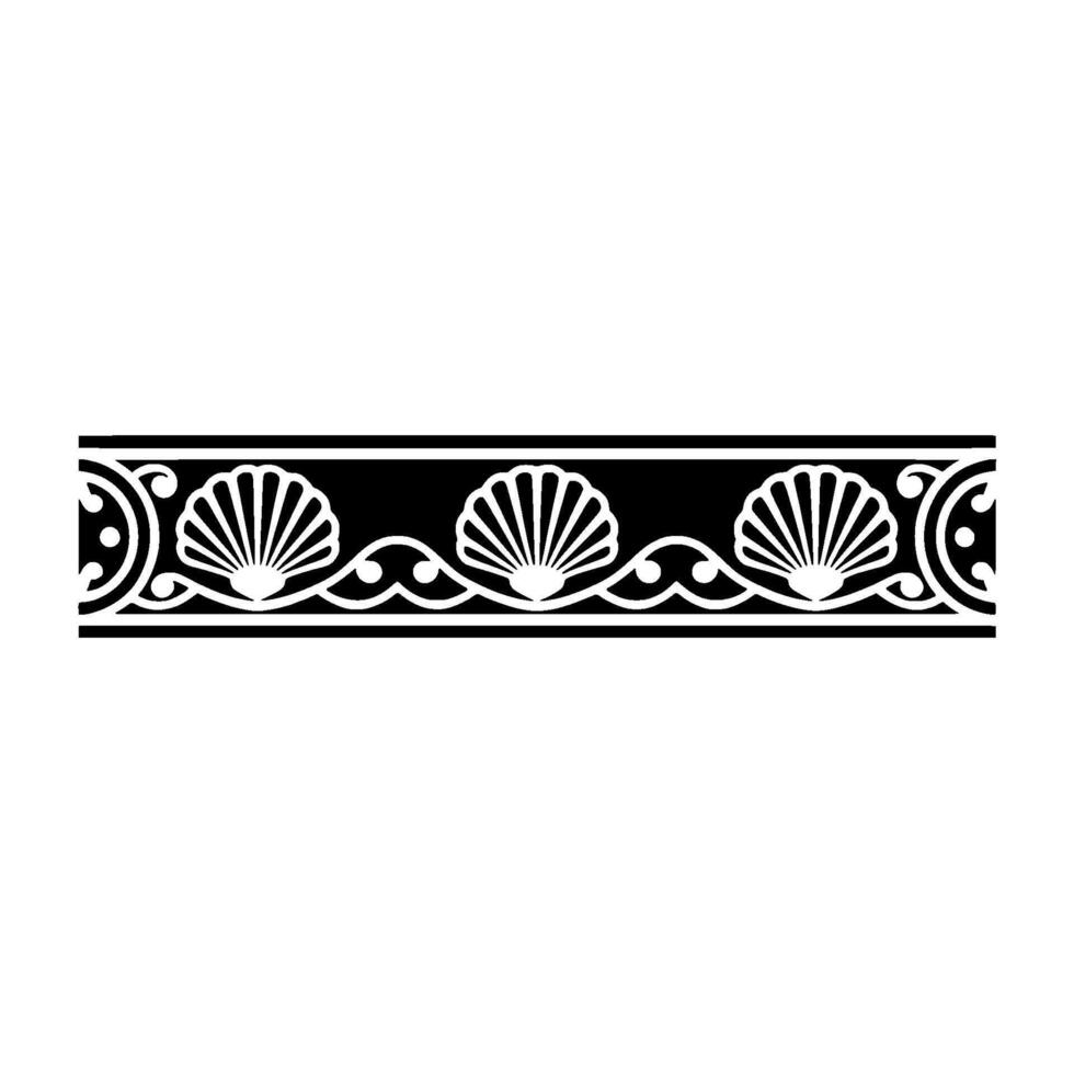 Elegant Scallop Shell Border Ornament in Black White. vector