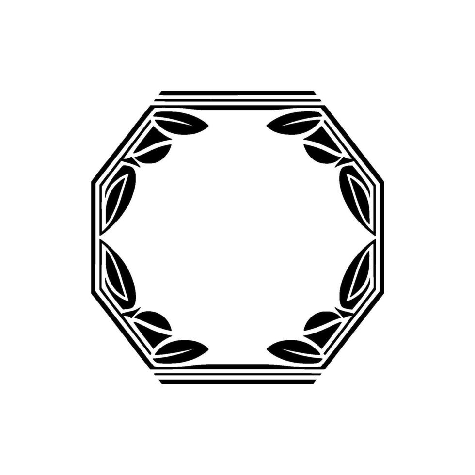Elegant Octagon Frame with Leaf Accents Minimalist. vector
