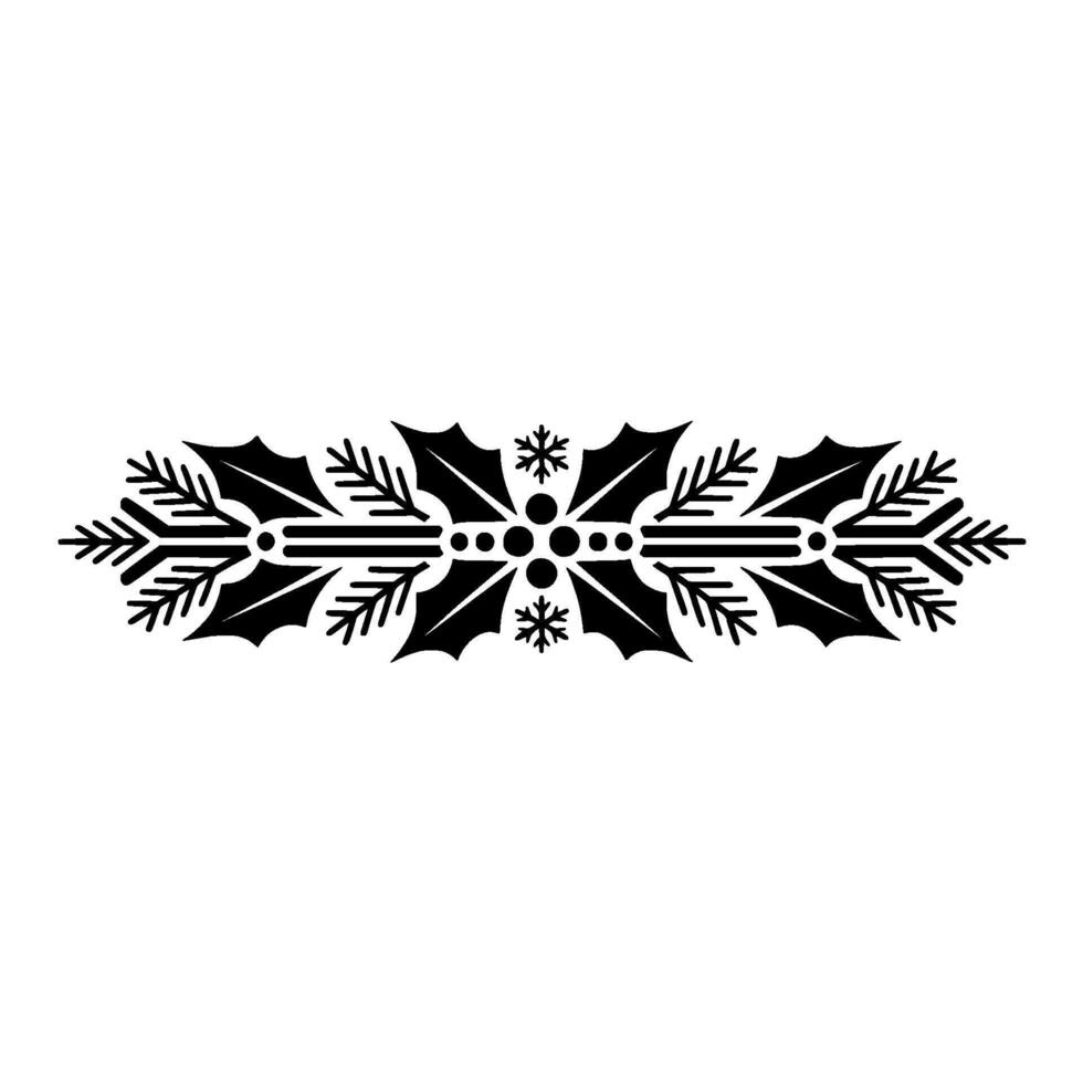 Minimalist Christmas Holly Border Element, Black and White. vector
