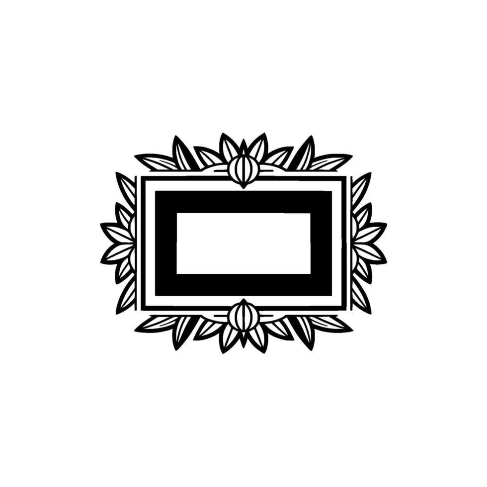 Decorative Black and White Floral Frame, Minimalist. vector