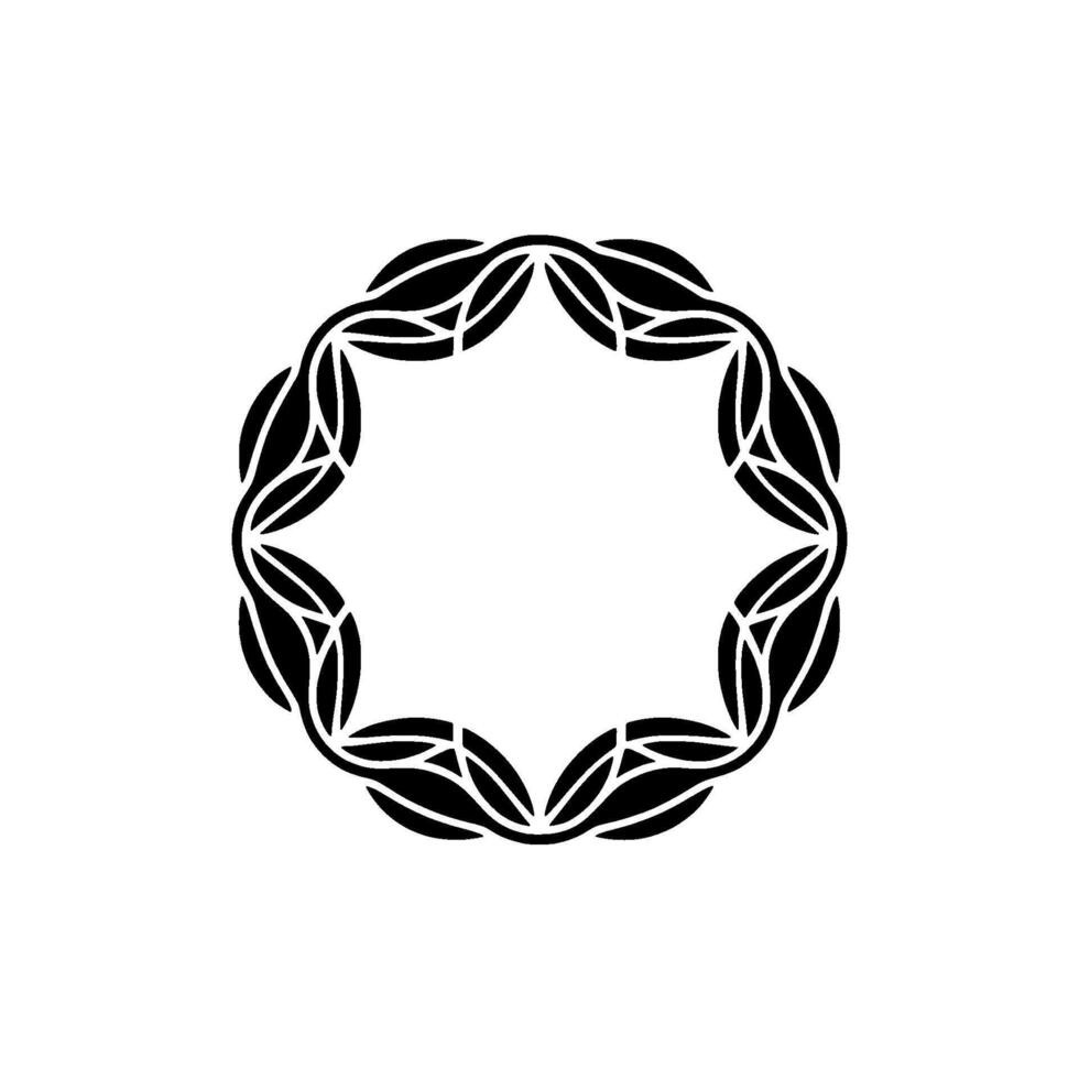Elegant Black Leaf Circle Frame on White Background. vector