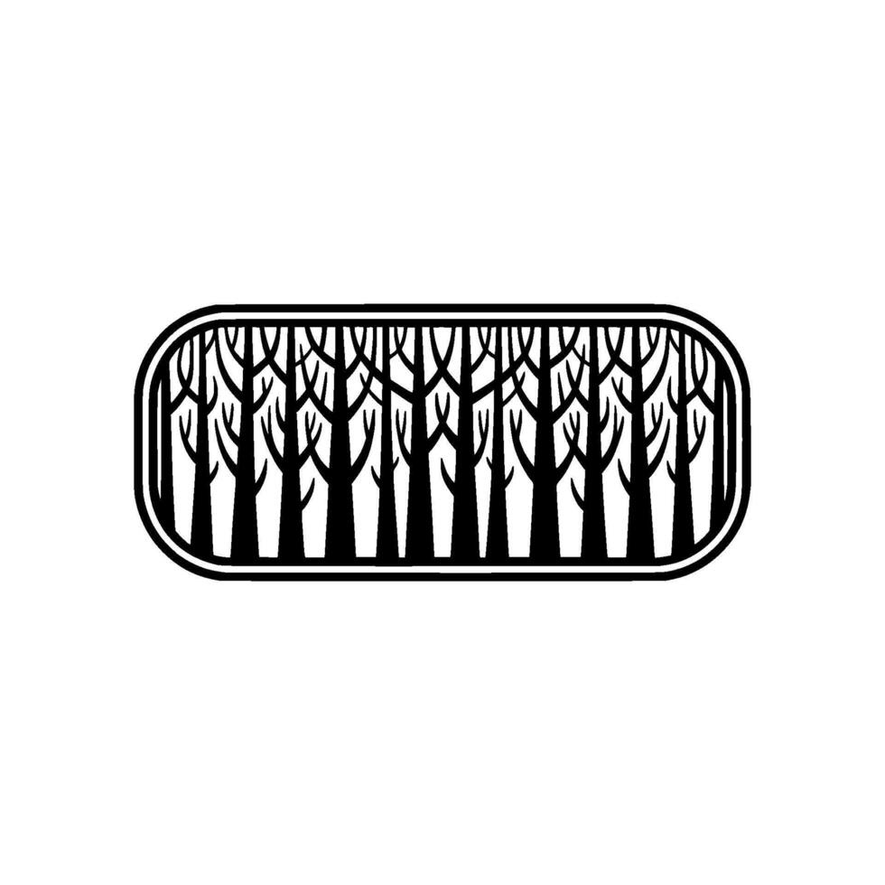 Black White Forest Silhouette in Oval Frame - Minimalist. vector