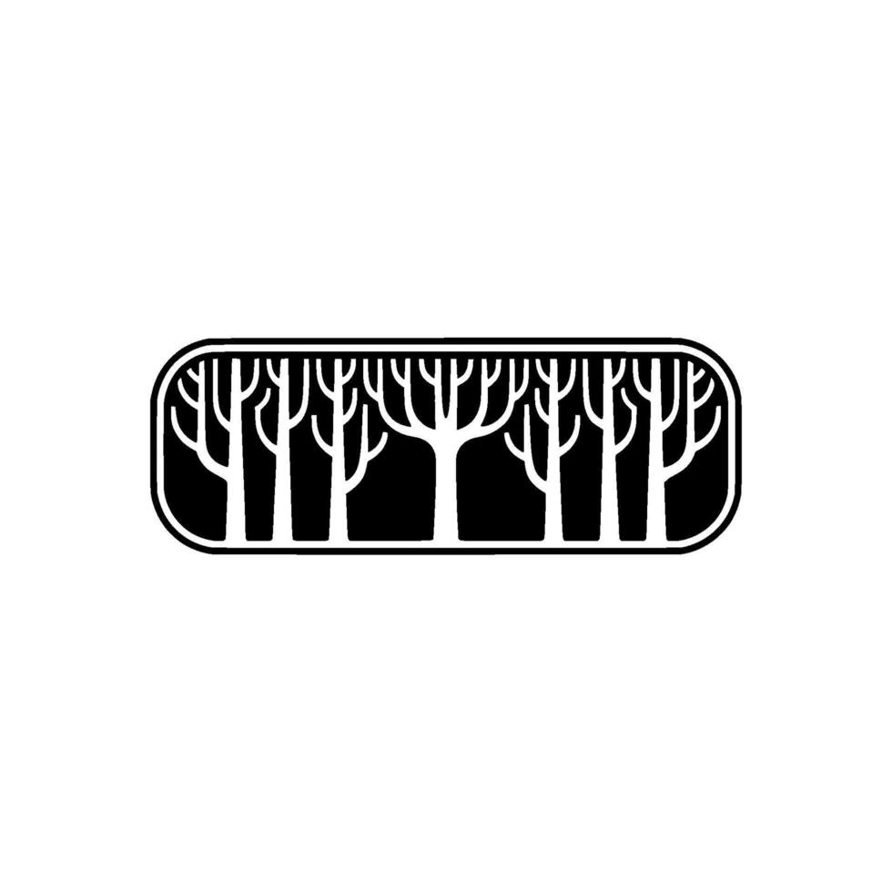 Stylized Forest Silhouettes in Rounded Rectangle, Black and White. vector