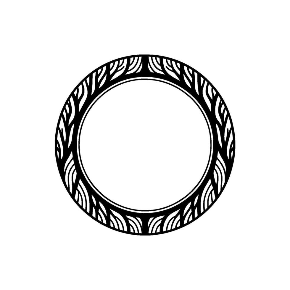 Ornamental Black Circle Frame with Leaf Motif on White Background. vector