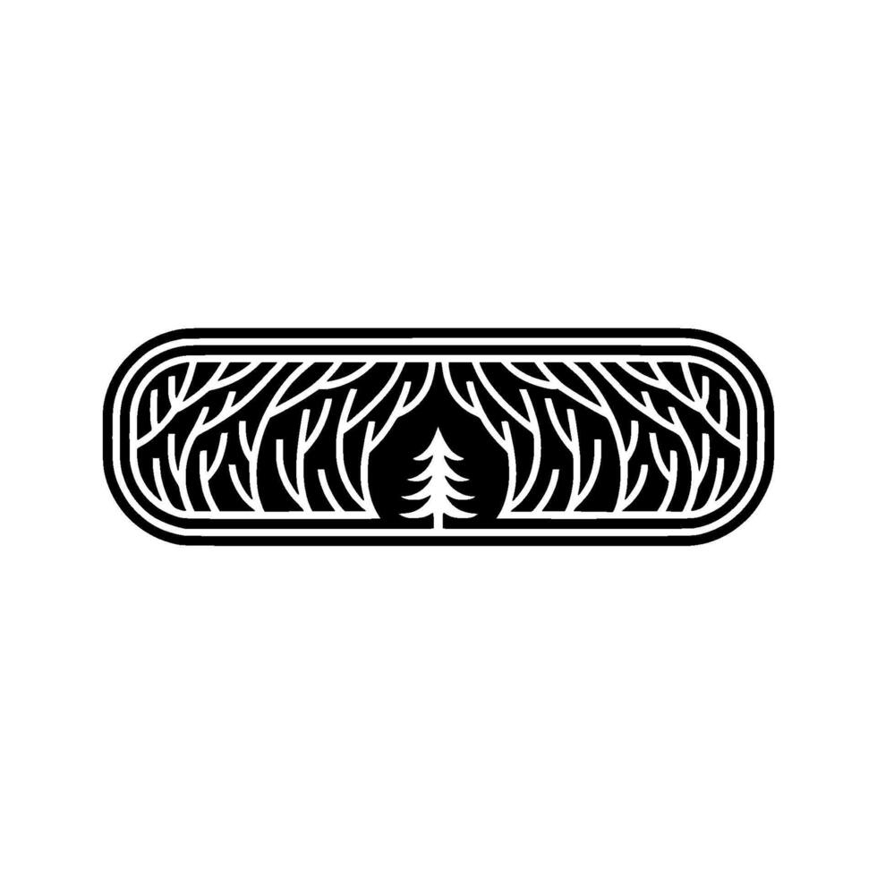 Minimalist Forest Silhouette in Rounded Frame, Black White. vector