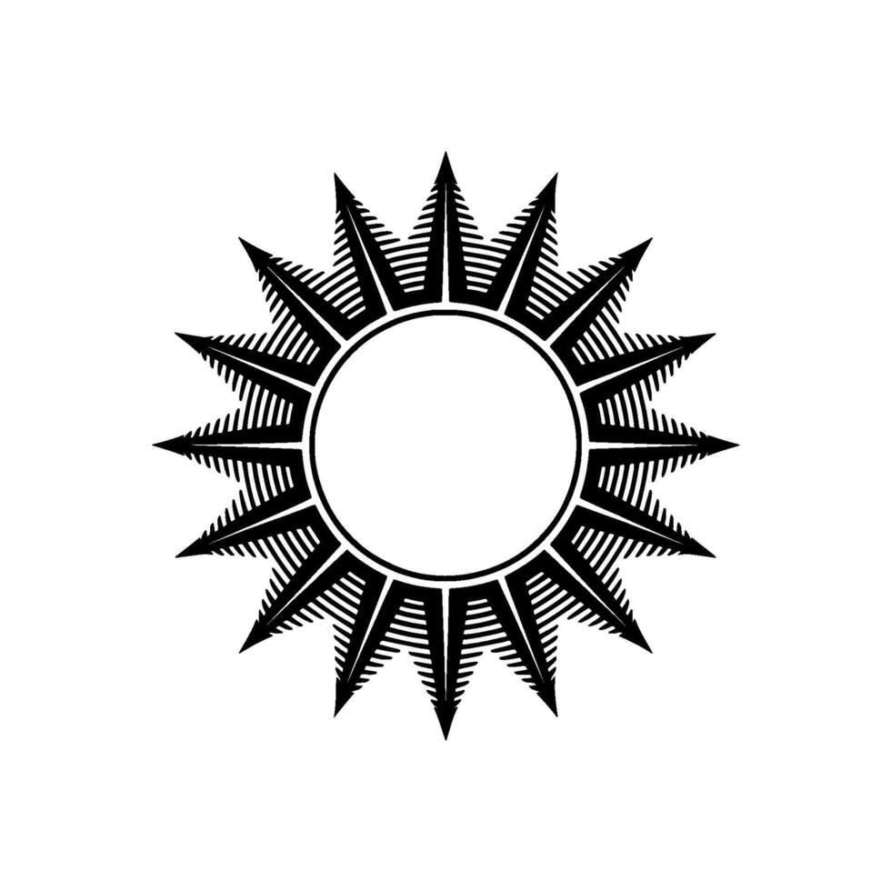 Geometric Sunburst , Black and White Illustration. vector