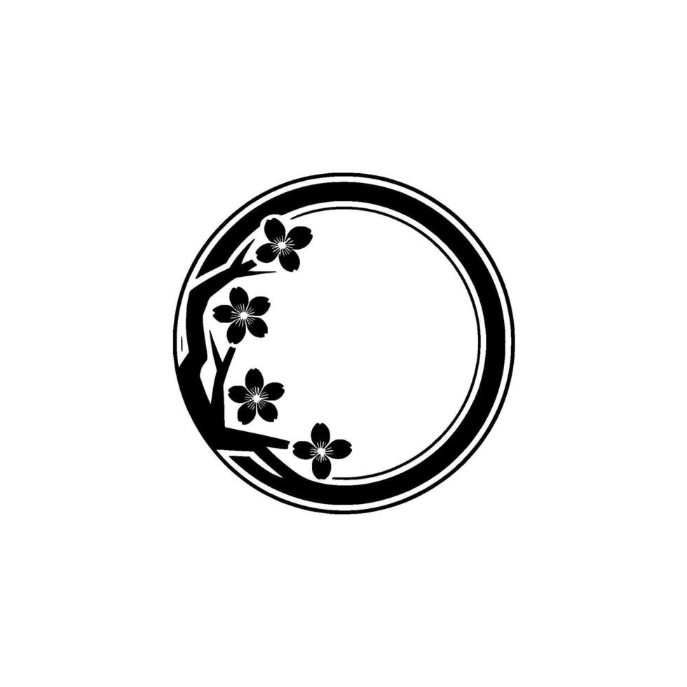 Elegant Black and White Cherry Blossom Circle. vector