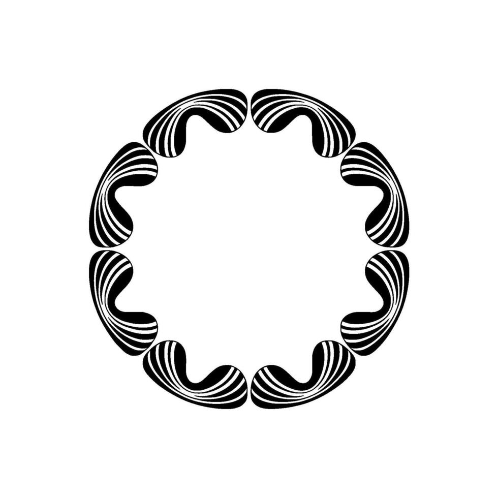 Elegant Black White Circular Element with Striped Forms. vector