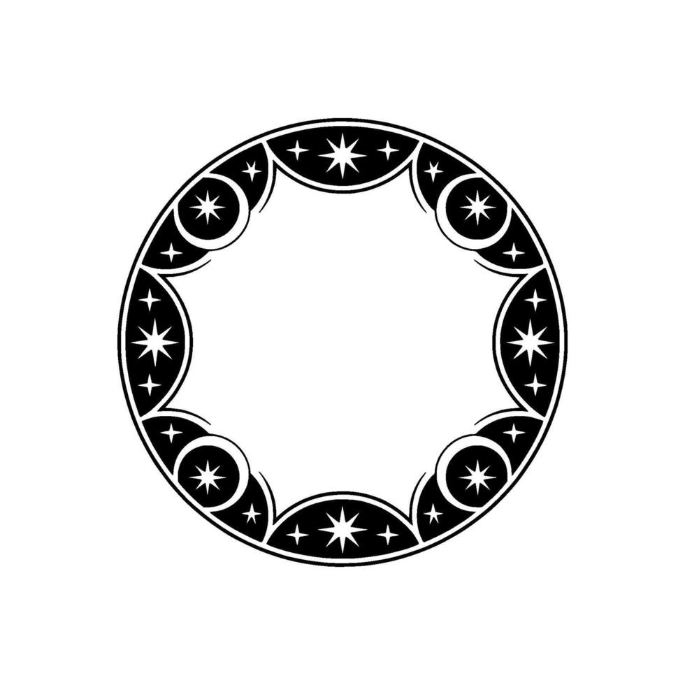 Celestial Ornamental Circle Frame - Star and Moon Motif, Illustration. vector