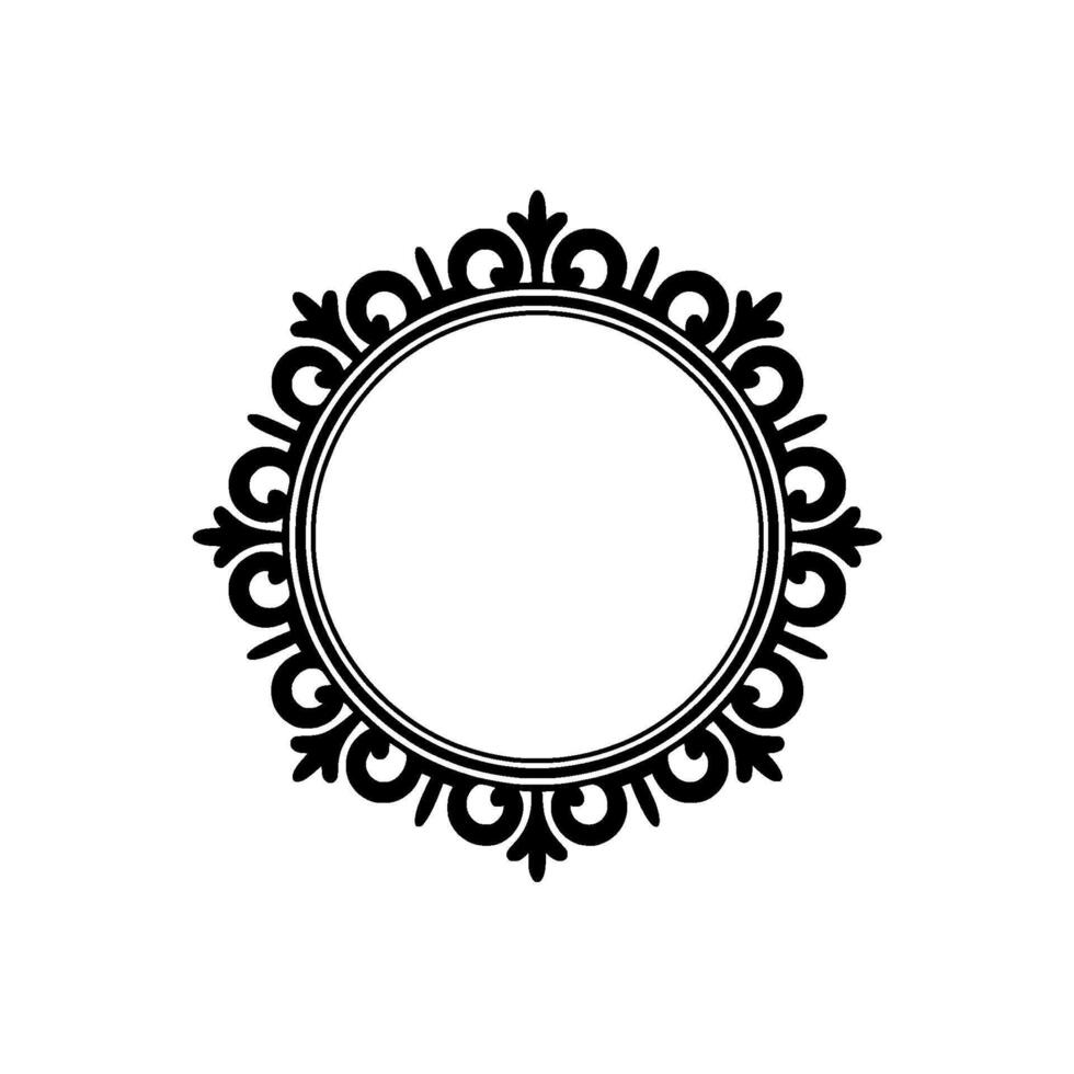 Elegant Black Ornamented Circular Frame on Off-White. vector