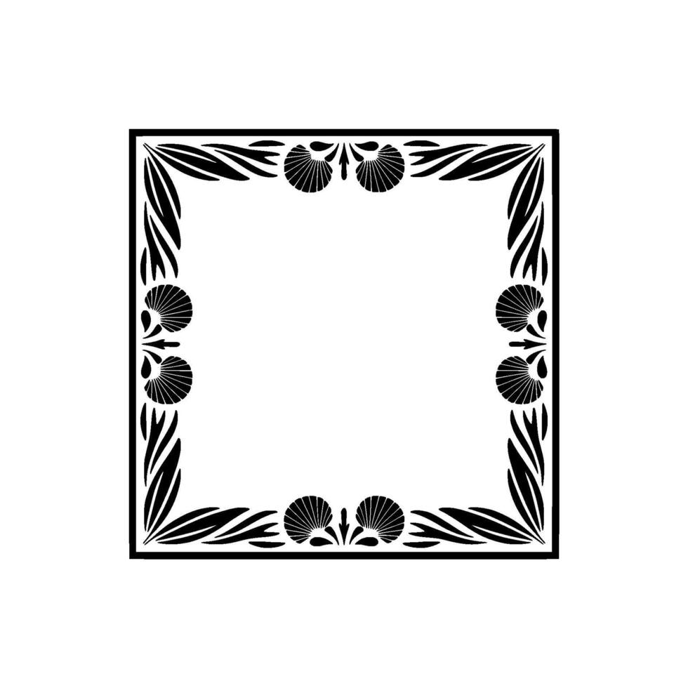 Elegant Black and White Seashell Frame, Art Deco. vector