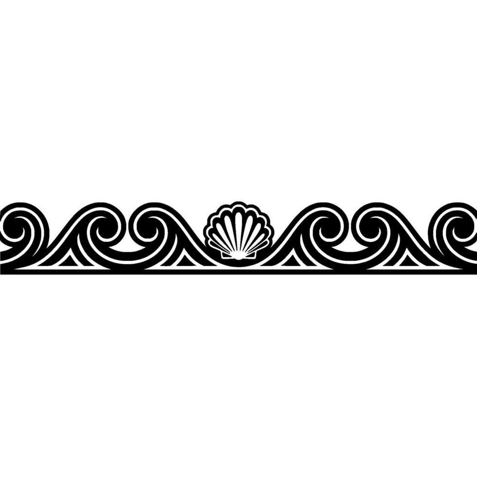 Elegant Black White Wave Border with Seashell. vector