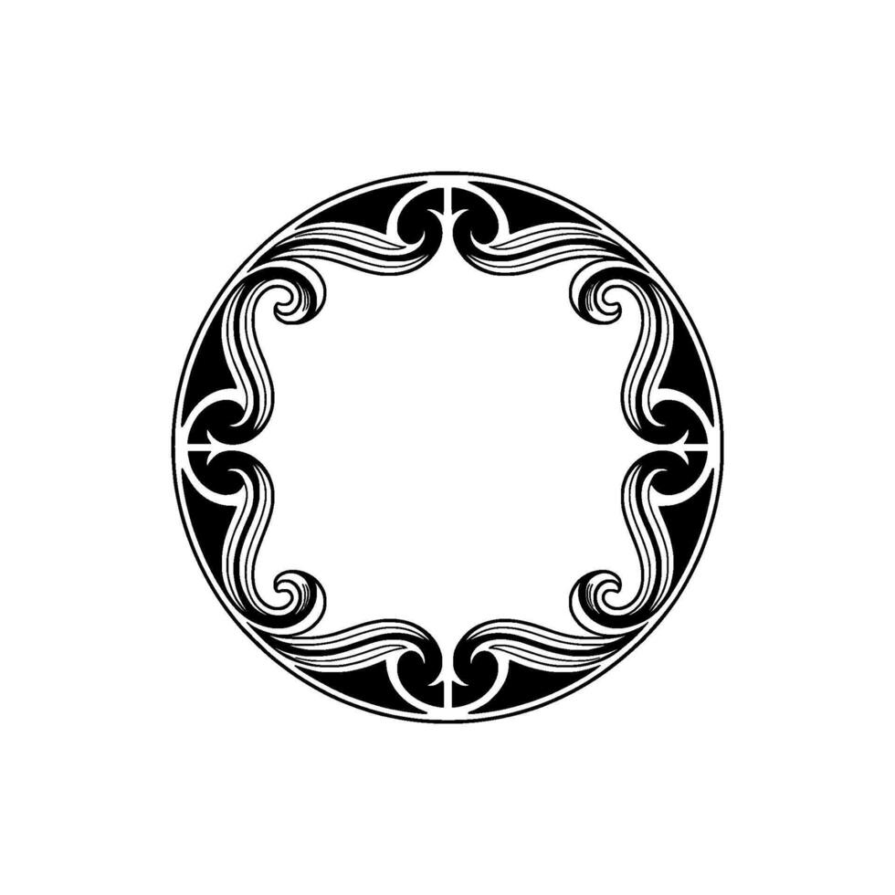 Art Nouveau Circular Frame in Black White, Decorative Element. vector