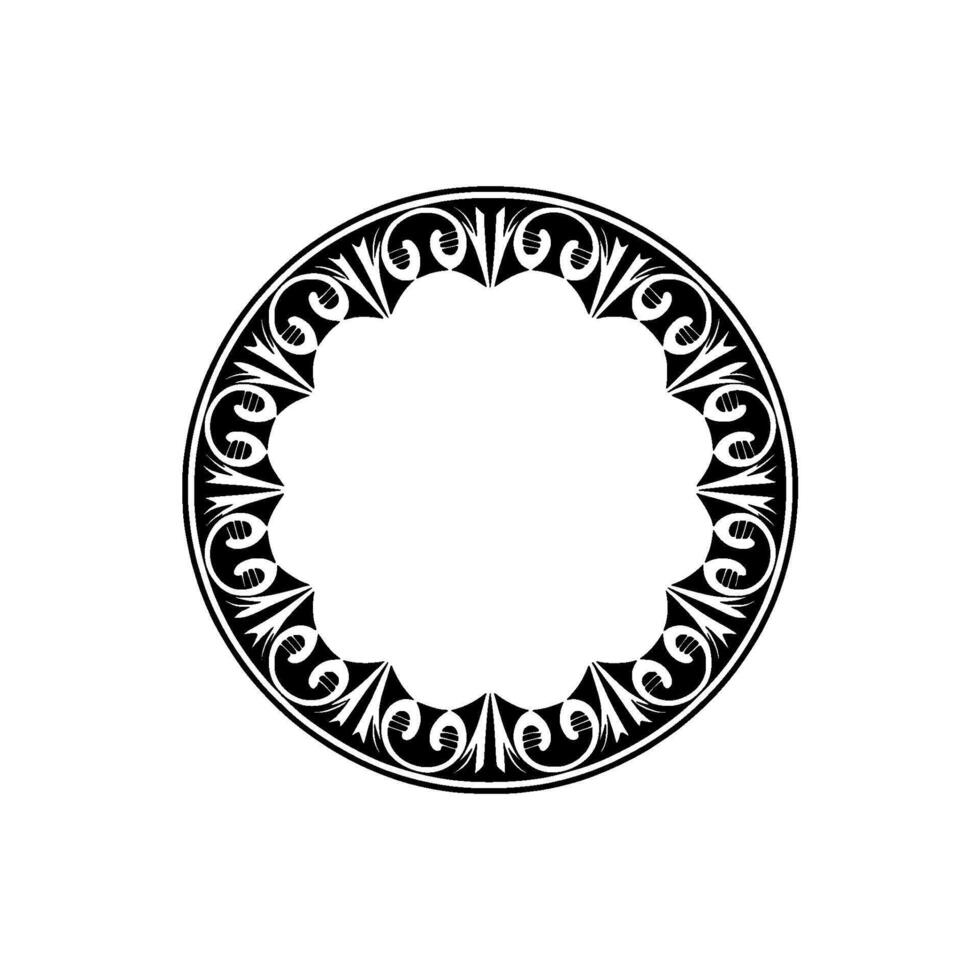 Ornate Black and White Circular Border, Floral. vector