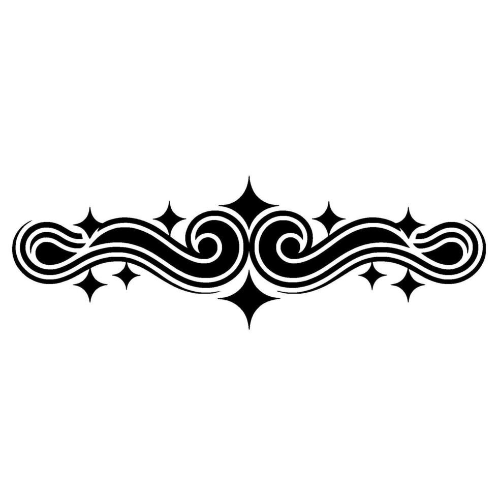 Black Swirls and Stars Decorative Element on White. vector