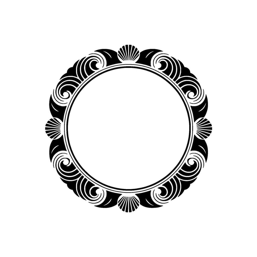 Elegant Circular Frame with Sea Shell and Swirl Ornament. vector