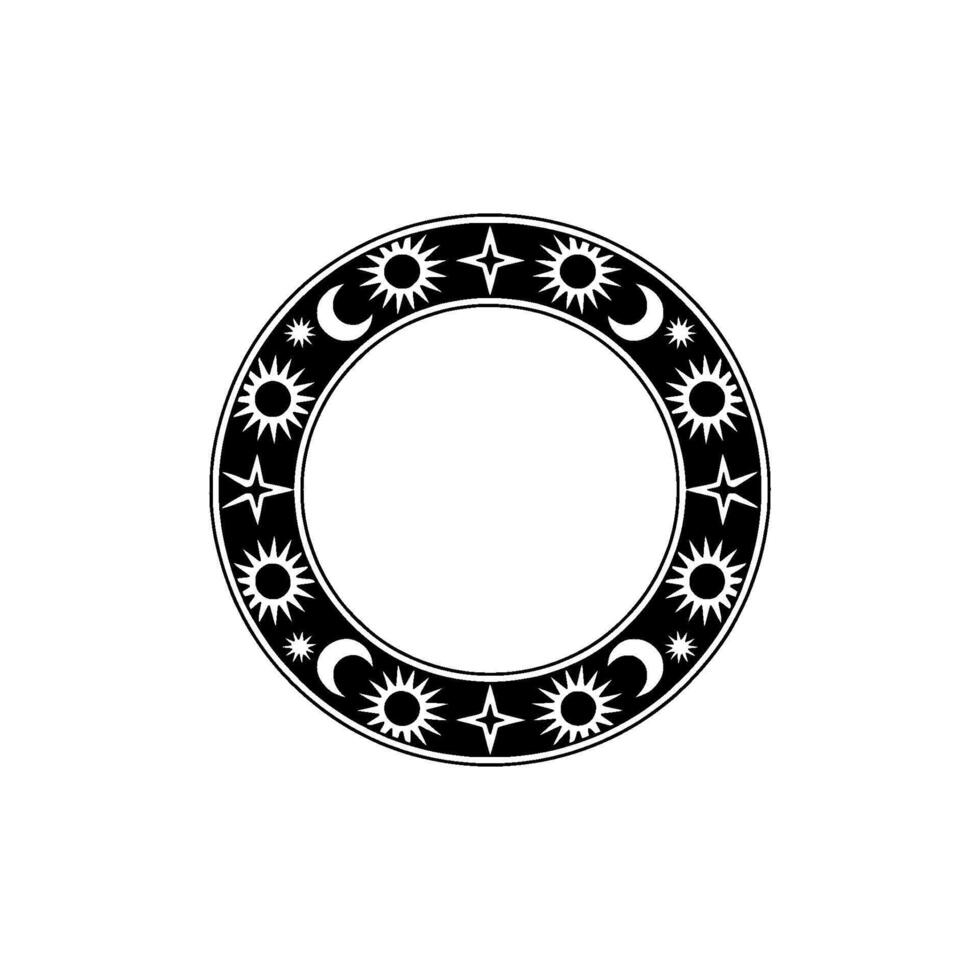 Celestial Circle Ornament, Black and White, Boho. vector