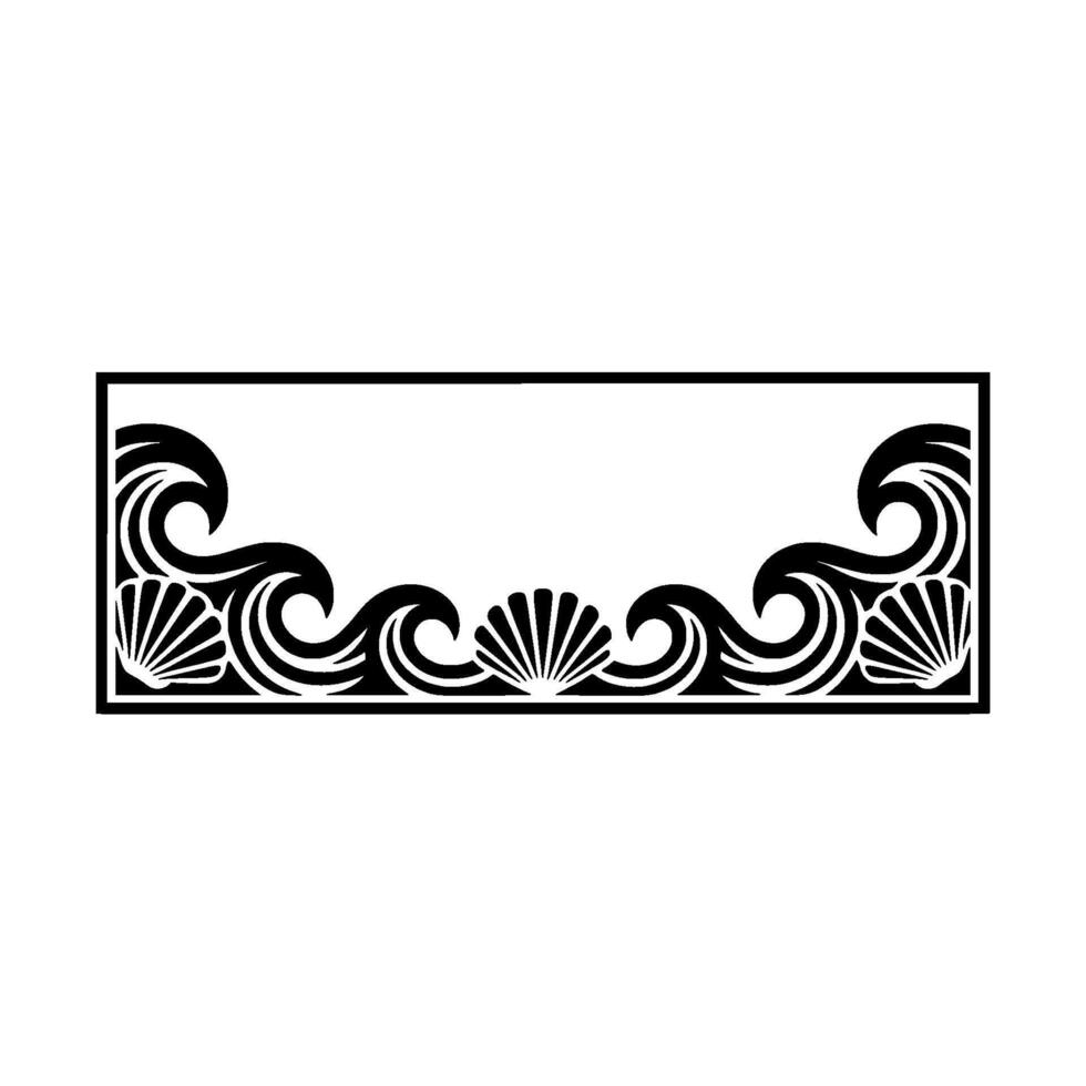 Coastal Frame Ornament with Sea Shells and Waves, Black and White. vector