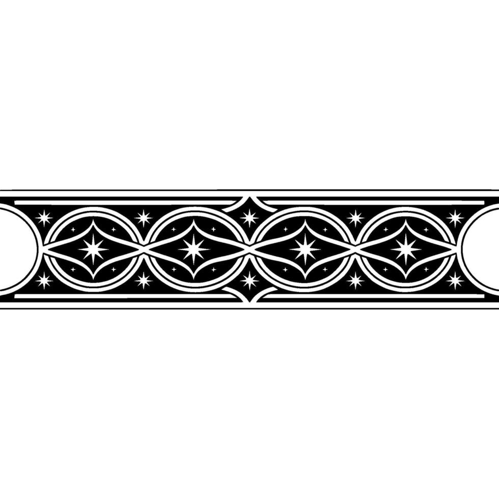 Elegant Black White Patterned Border with Star and Floral Motifs. vector