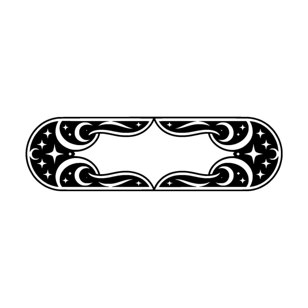Celestial Frame Moon, Stars, and Swirls, Decorative Border. vector
