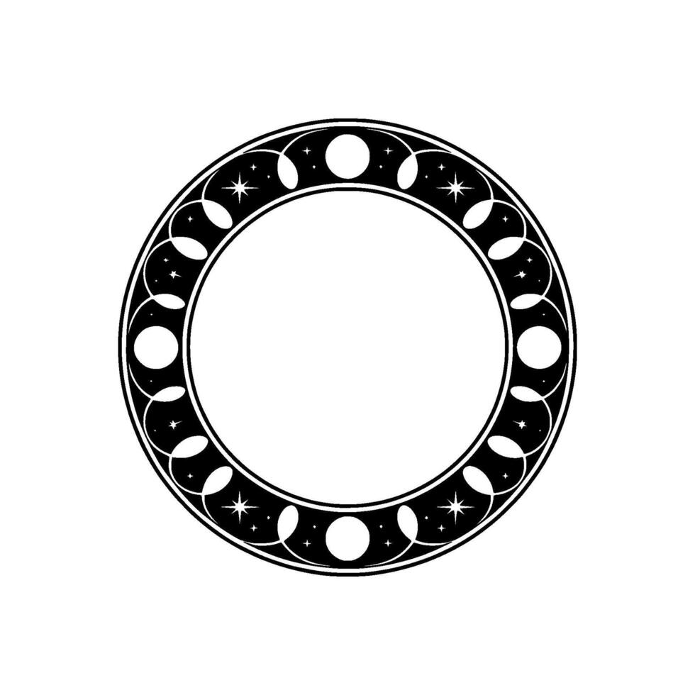 Celestial Circle Frame, Crescent Moon Stars, Minimalist. vector