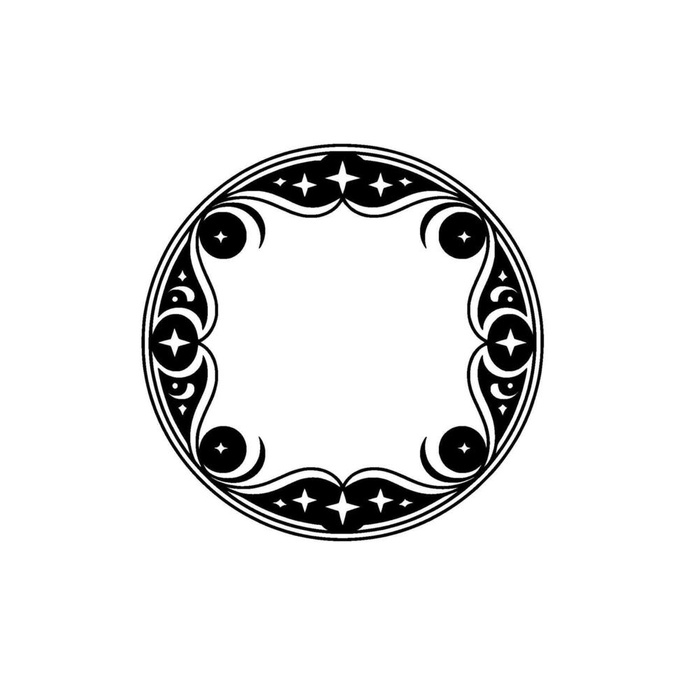 Elegant Decorative Round Frame with Stars and Floral Elements. vector