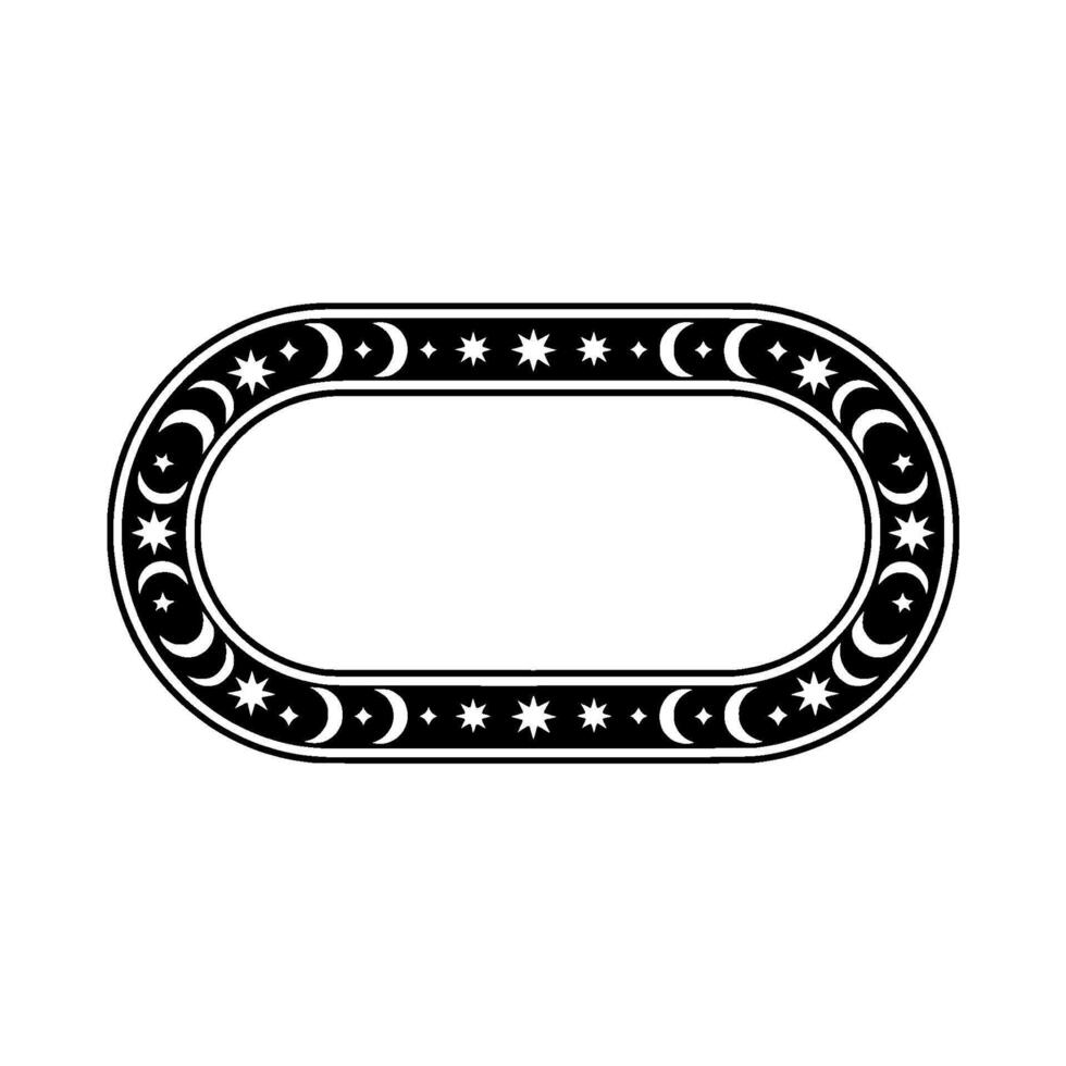 Celestial Oval Frame Black and White Decorative Element. vector