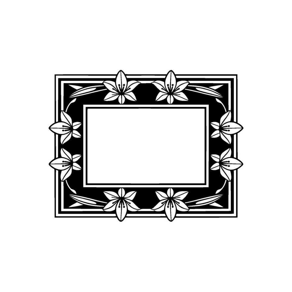 Elegant Black and White Floral Frame for Invitations, Templates. vector